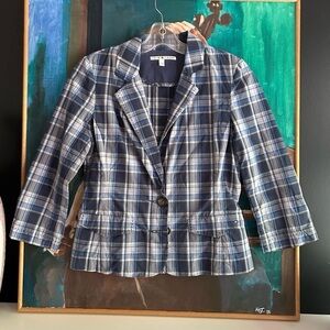Tommy Hilfiger Blue and White Plaid Blazer Small